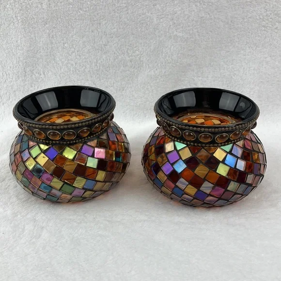 Partylite Mosaic Glass Candle Holders - Brown and Gold Set of 2 - Picture 13 of 16